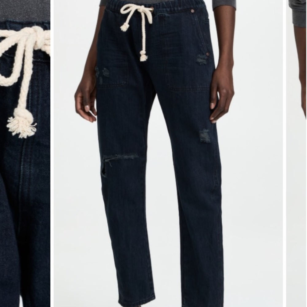 One Teaspoon Fox Black Shabbies Drawstring Boyfriend Jeans Small